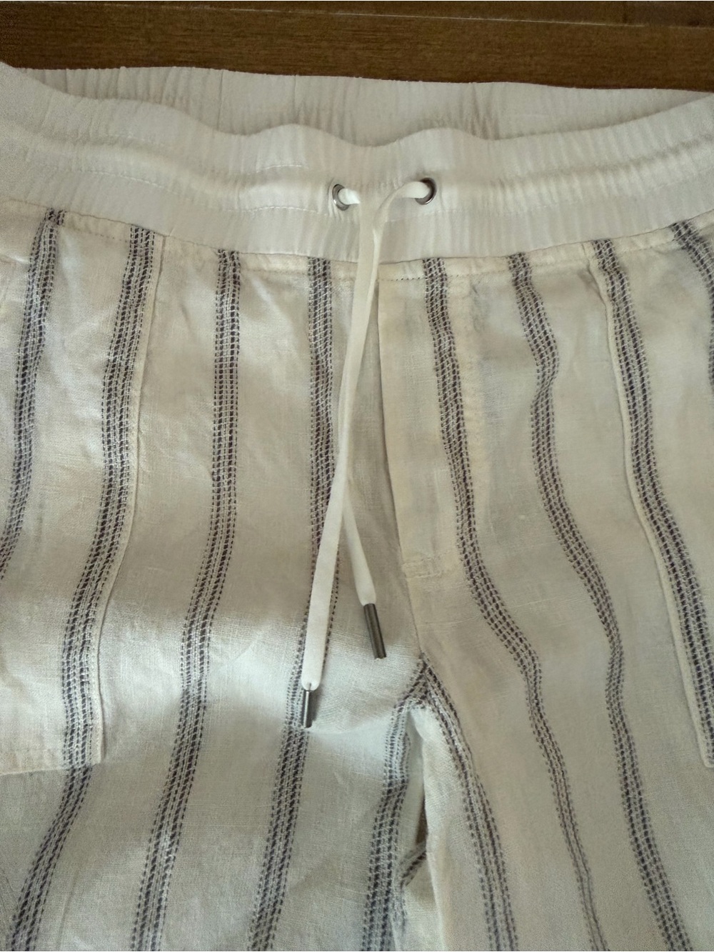 Athleta Women’s Cabo Tide Linen Pants White/blue Striped 100% Linen 14 - Picture 5 of 11